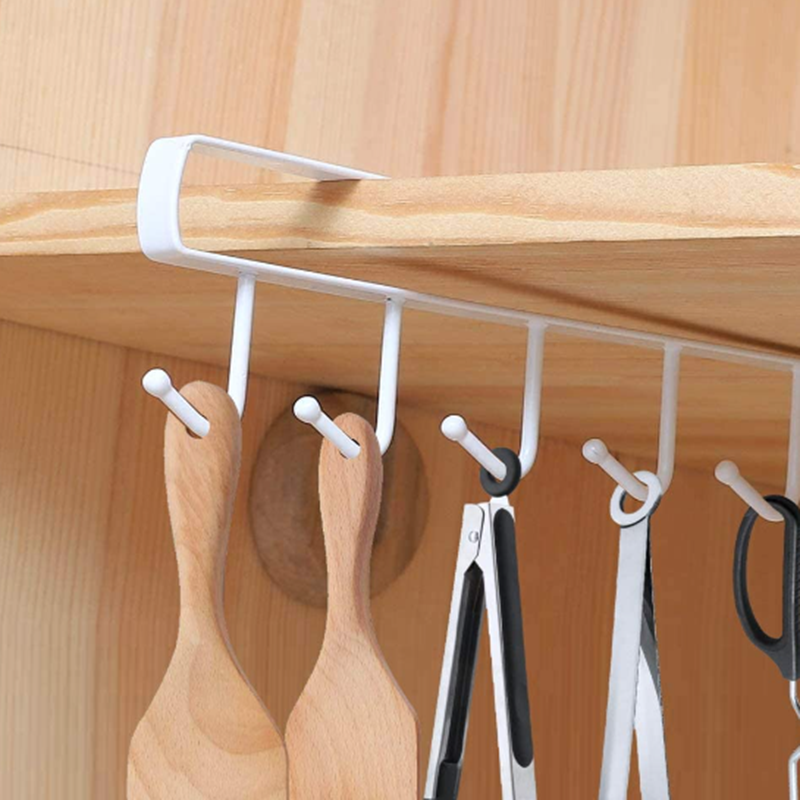 Iron 6 Hooks Storage Shelf Wardrobe Cabinet Metal Under Shelves Mug Cup Hanger Bathroom Kitchen Organizer Rack