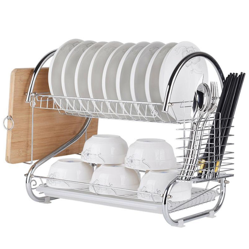 Stainless Steel Dish Drain Rack Double Layer Storage Stand Practical Kitchen Dishes Plates Organization Shelf Dish Drying Rack