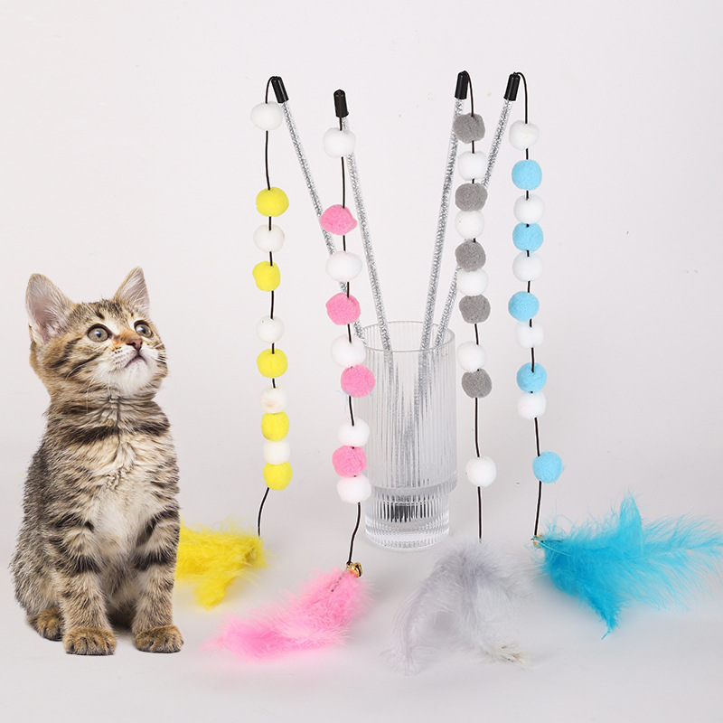 Factory Wholesale Pet Hairball Cat Teaser Stick Pet Interactive Cat Stick Toys Funny Cat Toys