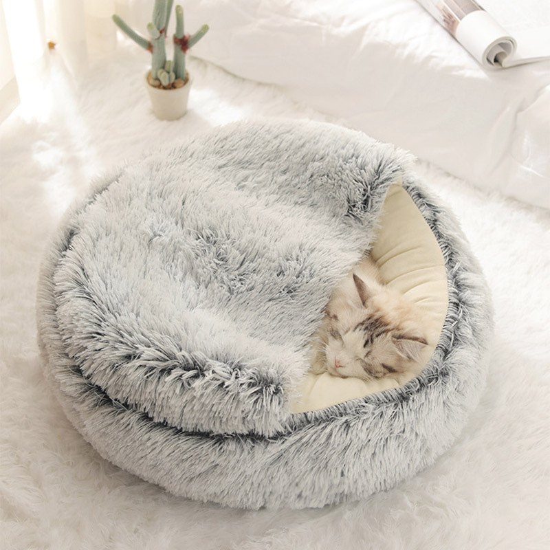 Round half pack cat nest pet kennel deep sleep Crystal velvet warm round half-pack cat litter