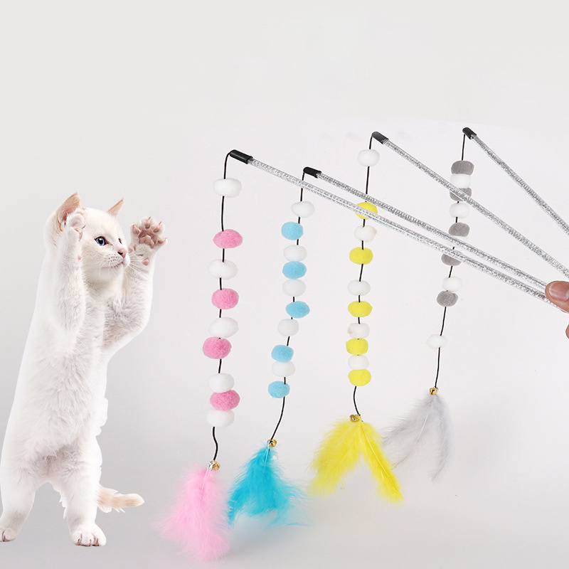 Factory Wholesale Pet Hairball Cat Teaser Stick Pet Interactive Cat Stick Toys Funny Cat Toys