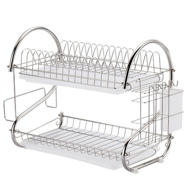 Stainless Steel Dish Drain Rack Double Layer Storage Stand Practical Kitchen Dishes Plates Organization Shelf Dish Drying Rack