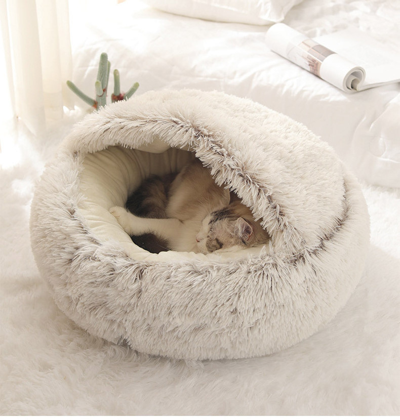 Round half pack cat nest pet kennel deep sleep Crystal velvet warm round half-pack cat litter