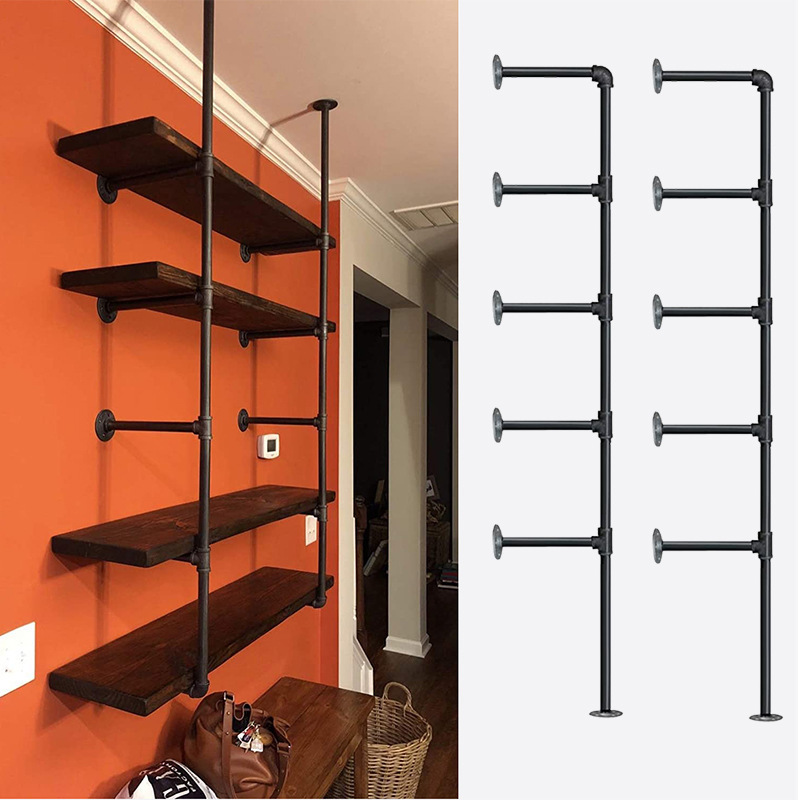 Industrial Retro Shelf Furniture Wall Shelf Bracket Bookshelf Hanging Storage Black Iron Pipe DIY Pipe Shelves