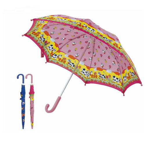 Kids Umbrella Straight Custom With Logo Print Curve J Handle Cheap China Factory For Children Metal Cartoon Umbrellas