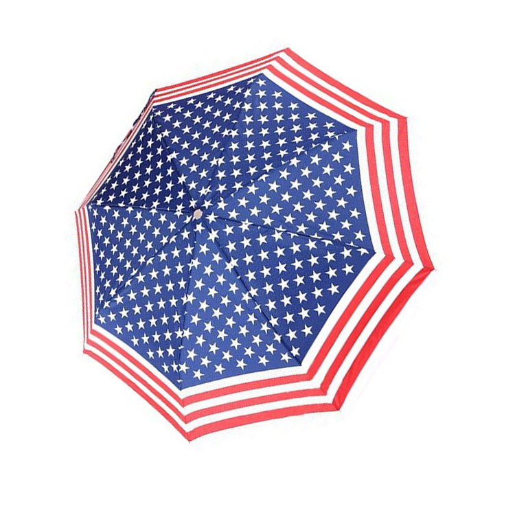 Customized USA Silk Printing National Flag Umbrella Cheap Made Promotional Uv Custom 3 Fold Umbrella With Logo