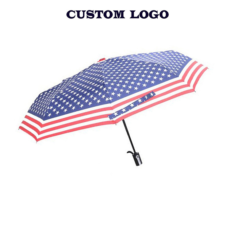 Customized USA Silk Printing National Flag Umbrella Cheap Made Promotional Uv Custom 3 Fold Umbrella With Logo