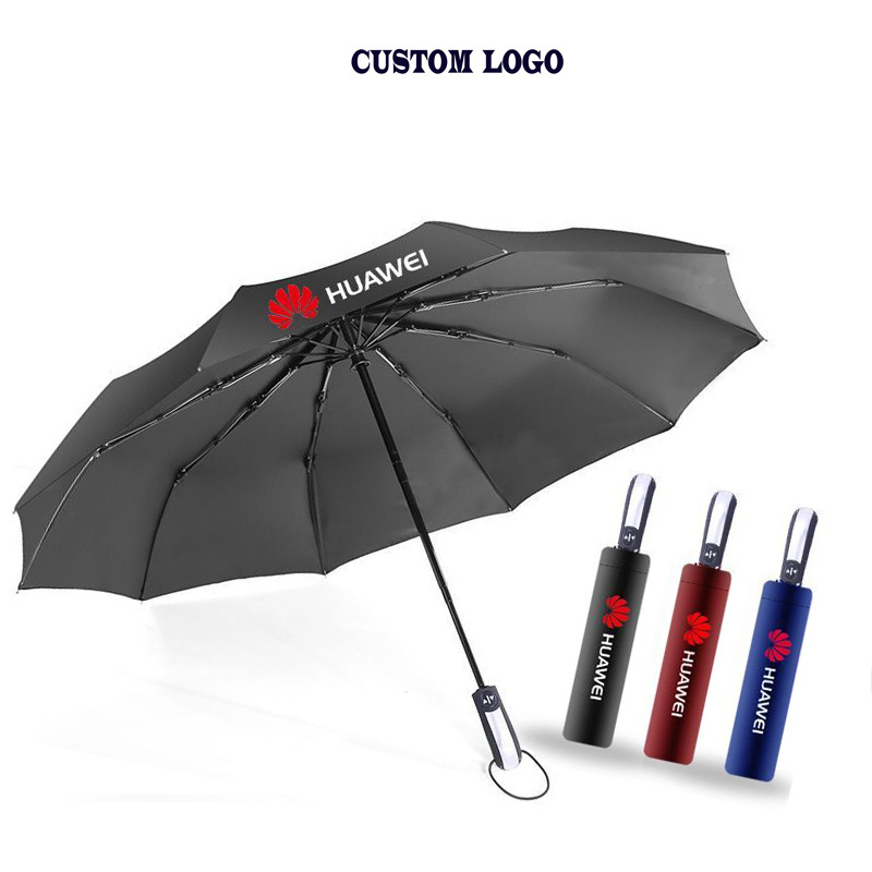 High Quality WindProof Pongee Rain Travel 3 Folding Auto Open Auto Close Big Folding Uv  Automatic Foldable Umbrella