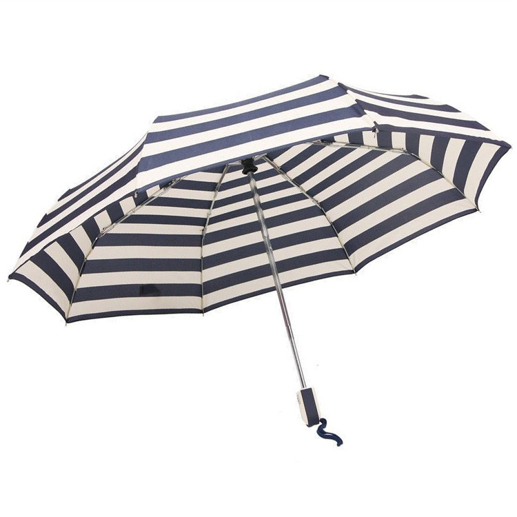 Stripe White Blue White Yellow Design Auto Open 3 Folding Umbrella