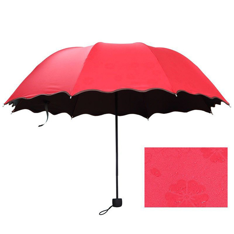 Color Changing Magic Flower Printing When Wetting Black UV Coating Sun Folding Umbrella For Women