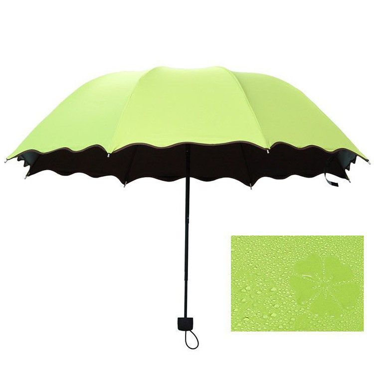 Color Changing Magic Flower Printing When Wetting Black UV Coating Sun Folding Umbrella For Women