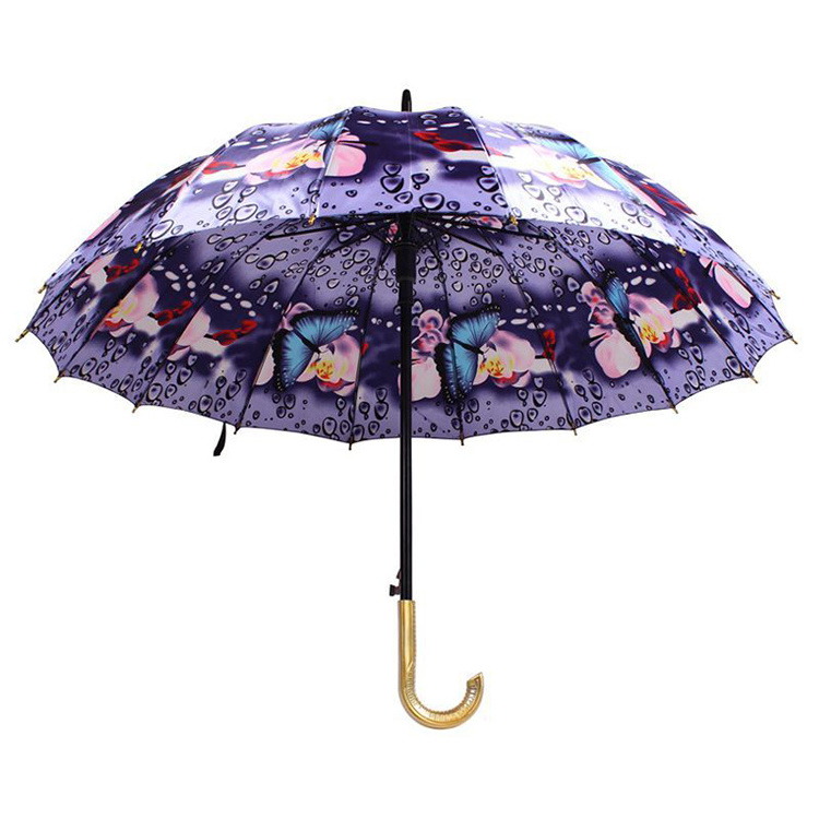 Guatemala Stain Poly Colorful Design Round 16 ribs black straight umbrella