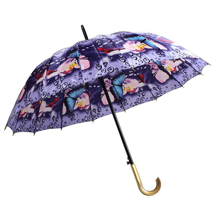 Guatemala Stain Poly Colorful Design Round 16 ribs black straight umbrella