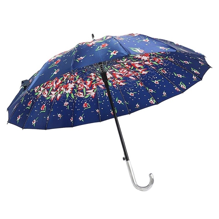 Guatemala Stain Poly Colorful Design Round 16 ribs black straight umbrella