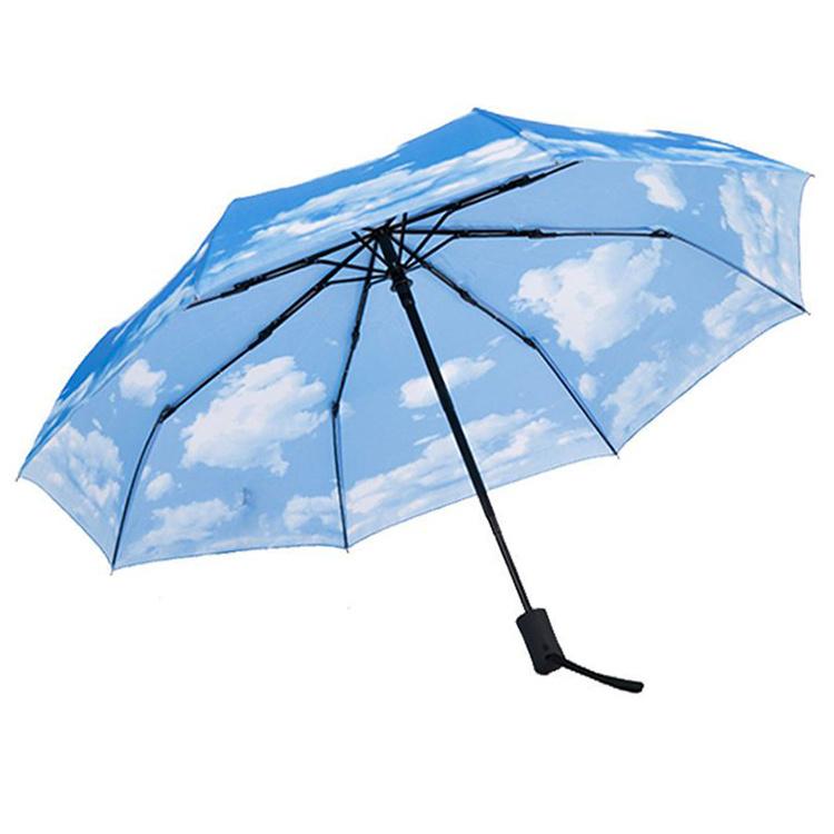 Promotional Uv Custom Umbrella With Logo Print Rain  Blue Sky White Cloud Bulk Full Automatic Stylish Foldable Umbrella