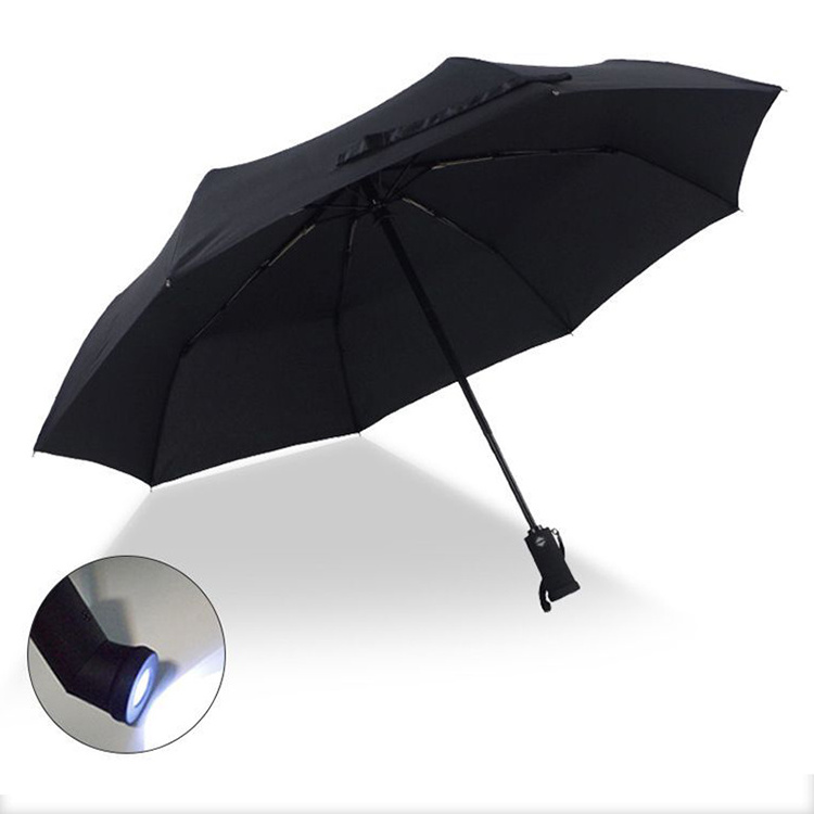 New Invention Full Automatic Special Handle Flashlight 3 Fold Umbrella