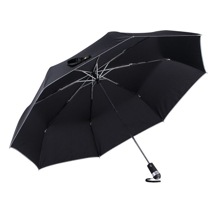 Auto flashlight Safety Umbrella 3 Fold Umbrellas Logo Print Big Black Automatically Umbrella With LED Light Handle