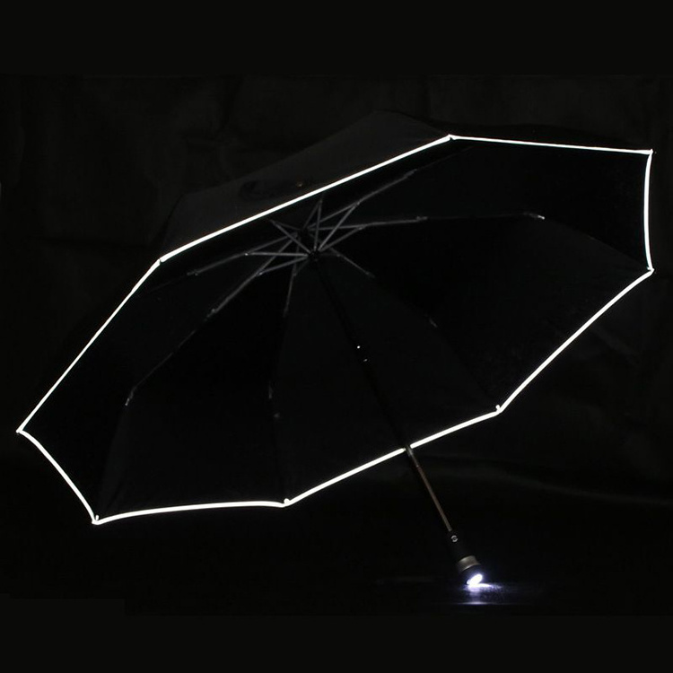 Auto flashlight Safety Umbrella 3 Fold Umbrellas Logo Print Big Black Automatically Umbrella With LED Light Handle