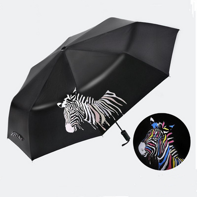 Custom Design Change Color When Wet Three Fold Magic Umbrella For Promotion And Advertising