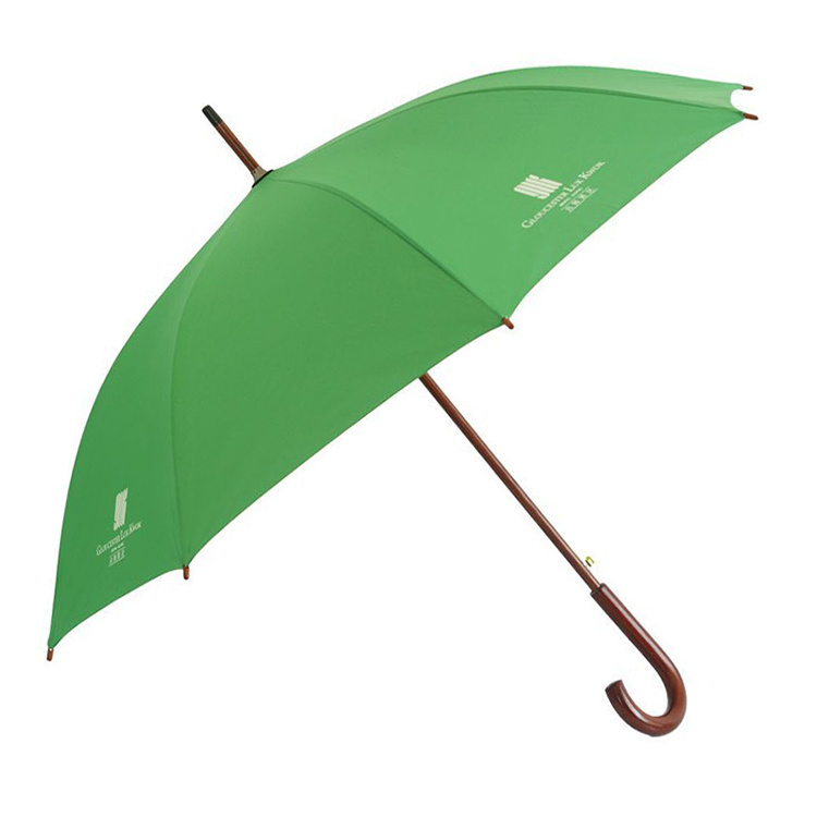 190T Polyester with UV Silver Coat Inside Wooden Handle Auto Open Straight Umbrella