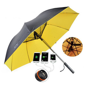 Silver UV Coated USB Fan Straight Umbrella