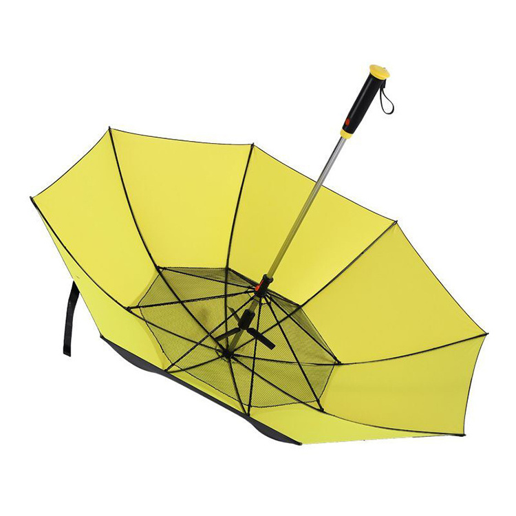 Fan and Water Mist Umbrella Manual Open Anti UV Fabric Canopy With Fan And Cooling Misting Outdoor Straight Umbrella