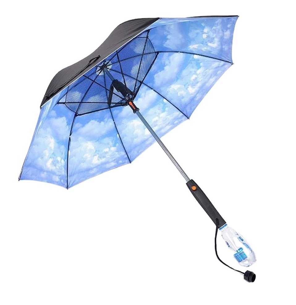 Built-In Cooling Fan and Mist Spray Fan Umbrella with Fan and Water Spray