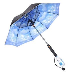 Built-In Cooling Fan and Mist Spray Fan Umbrella with Fan and Water Spray