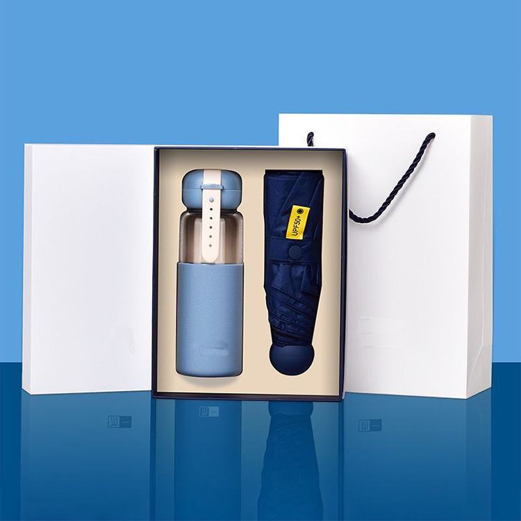 High Quality Umbrella and Thermos Gift Set for Corporate Advertising UV Protection 5 Folds Umbrella