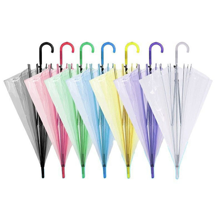 Transparent Clear Plastic  23 Inch POE Automatic Straight J Handle Clear Promotion Umbrella