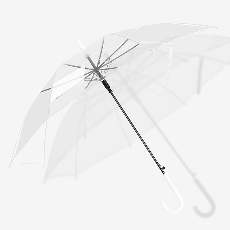 Transparent Clear Plastic  23 Inch POE Automatic Straight J Handle Clear Promotion Umbrella