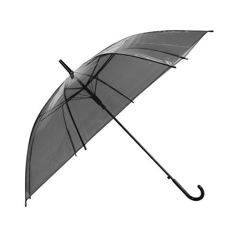 Transparent Clear Plastic  23 Inch POE Automatic Straight J Handle Clear Promotion Umbrella