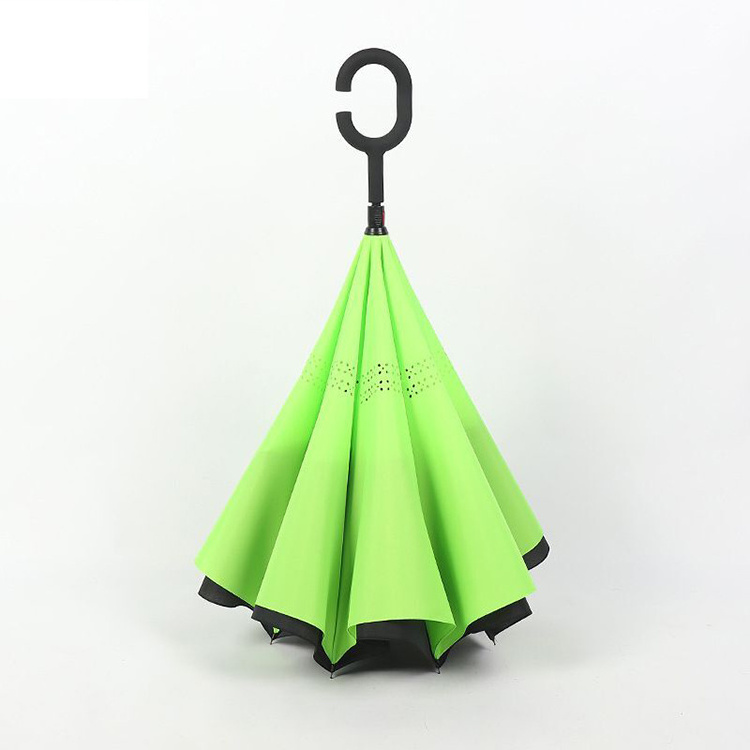 Hands Free C Handle Double Layer Upside Down Reversible Inversion Reverse Inverted Umbrella Reversible Umbrella with C Handle