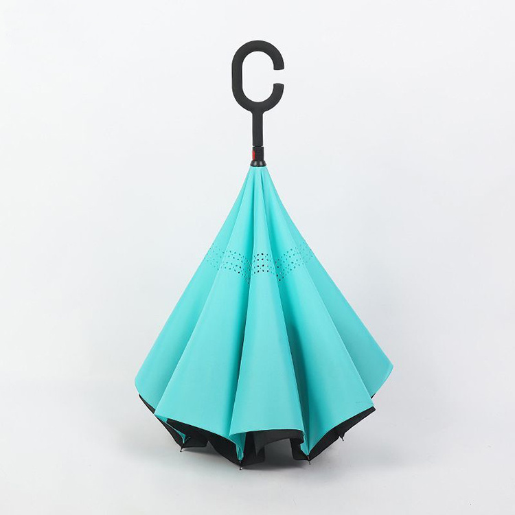 Hands Free C Handle Double Layer Upside Down Reversible Inversion Reverse Inverted Umbrella Reversible Umbrella with C Handle