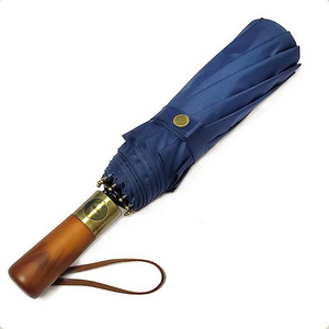 Factory RPET Sunshade Automatic Windproof Customized 10K Wooden Handle Paraguas Compact Rain Outdoor 3 Folding Umbrella