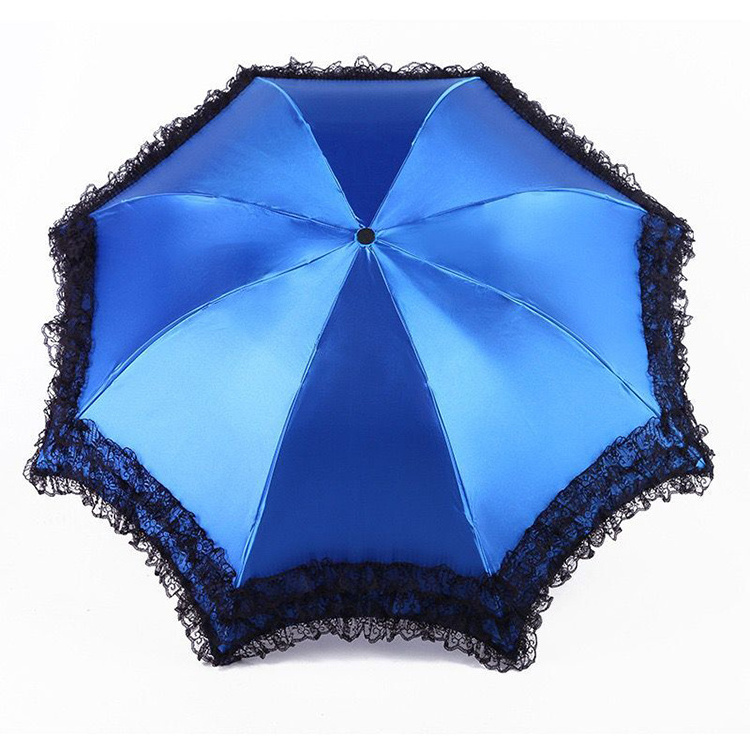 Umbrella Bulk Buy Elegant Dome Shaped Umbrella for Lady Polka Lace Ruffle Parasol 3 Fold Umbrella For Wedding