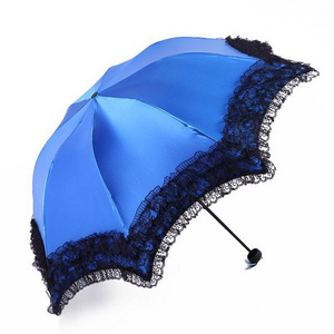 Umbrella Bulk Buy Elegant Dome Shaped Umbrella for Lady Polka Lace Ruffle Parasol 3 Fold Umbrella For Wedding