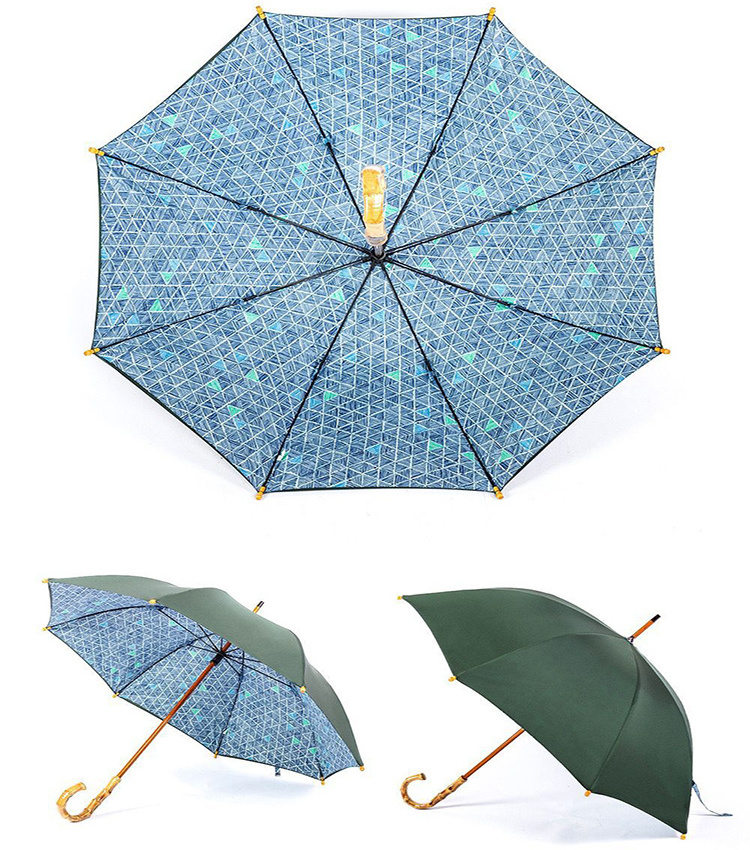 Manual Opening Vintage Style Old Fashion Pongee Japanese J Shaped Bamboo Handle Straight Umbrella For Gift