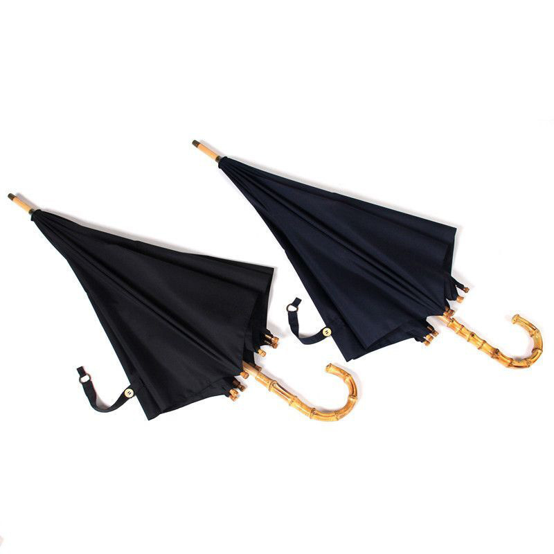 Manual Opening Vintage Style Old Fashion Pongee Japanese J Shaped Bamboo Handle Straight Umbrella For Gift