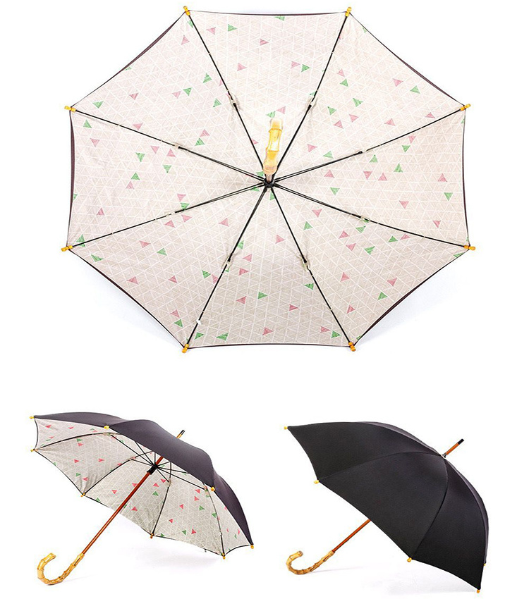 Manual Opening Vintage Style Old Fashion Pongee Japanese J Shaped Bamboo Handle Straight Umbrella For Gift