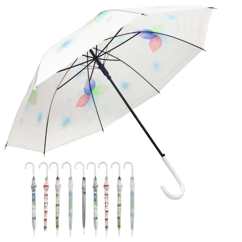 Top Umbrella Factory Wholesale Semi-automatic 90cm POE/PVC White Handle Transparent Clear Stick Umbrella For Adults