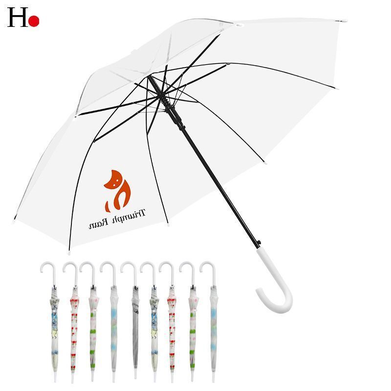 Top Umbrella Factory Wholesale Semi-automatic 90cm POE/PVC White Handle Transparent Clear Stick Umbrella For Adults