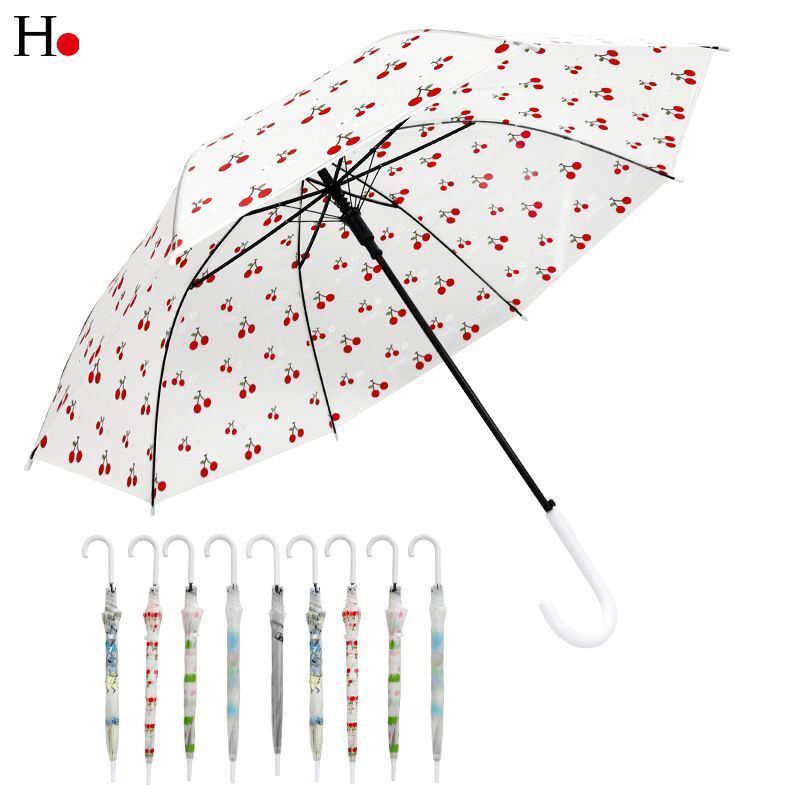 Top Umbrella Factory Wholesale Semi-automatic 90cm POE/PVC White Handle Transparent Clear Stick Umbrella For Adults