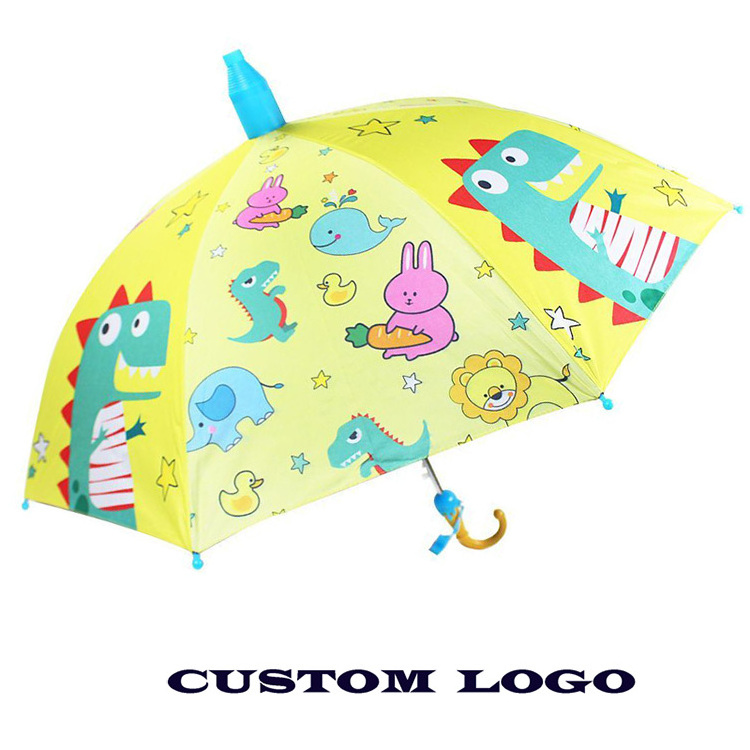 Factory Wholesale Straight Auto Open Custom Cartoon Printing Children Kids Umbrella With No Water Drip Case