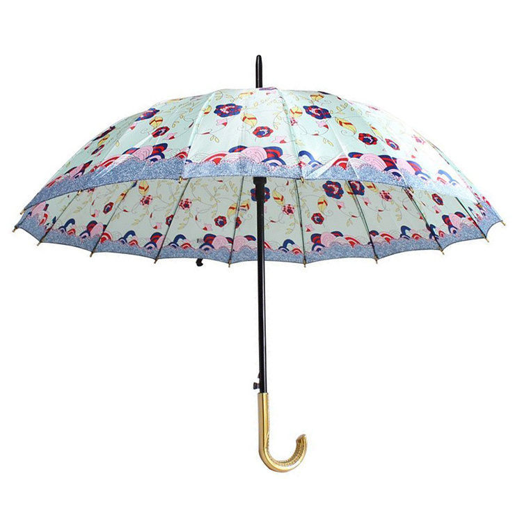 Factory Wholesale 21Inch Multiple Design Match Colored Handle 16K Satin Umbrella Automatic For Women