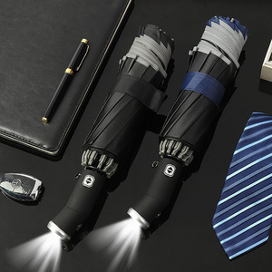 Wholesale Custom 3 Section Rotating LED Flashlight Safety At Night Torch Folding Umbrella With Reflective Stripe