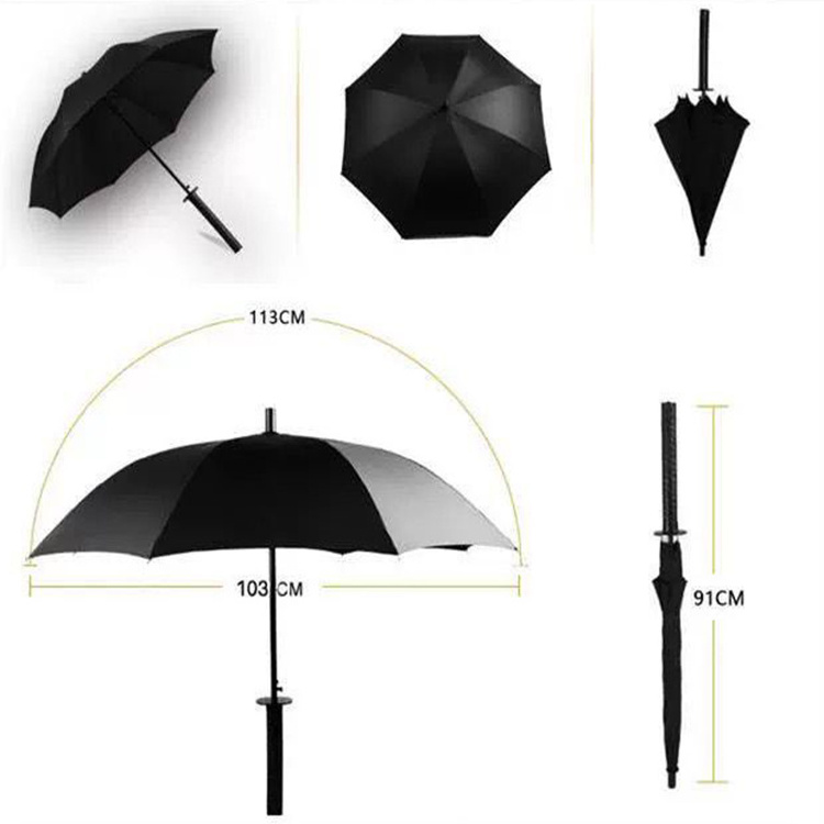 Japanese Black Samurai Katana Umbrella Samurai Swords Umbrella Handle Creative Windproof Knife Stick Umbrella For Rain