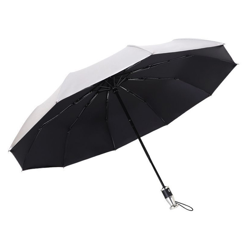 Titanium Silver Coating Uv Windproof Advertising Umbrella Customization Automatic Folding Umbrella With Golden Handle