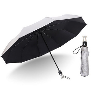 Titanium Silver Coating Uv Windproof Advertising Umbrella Customization Automatic Folding Umbrella With Golden Handle