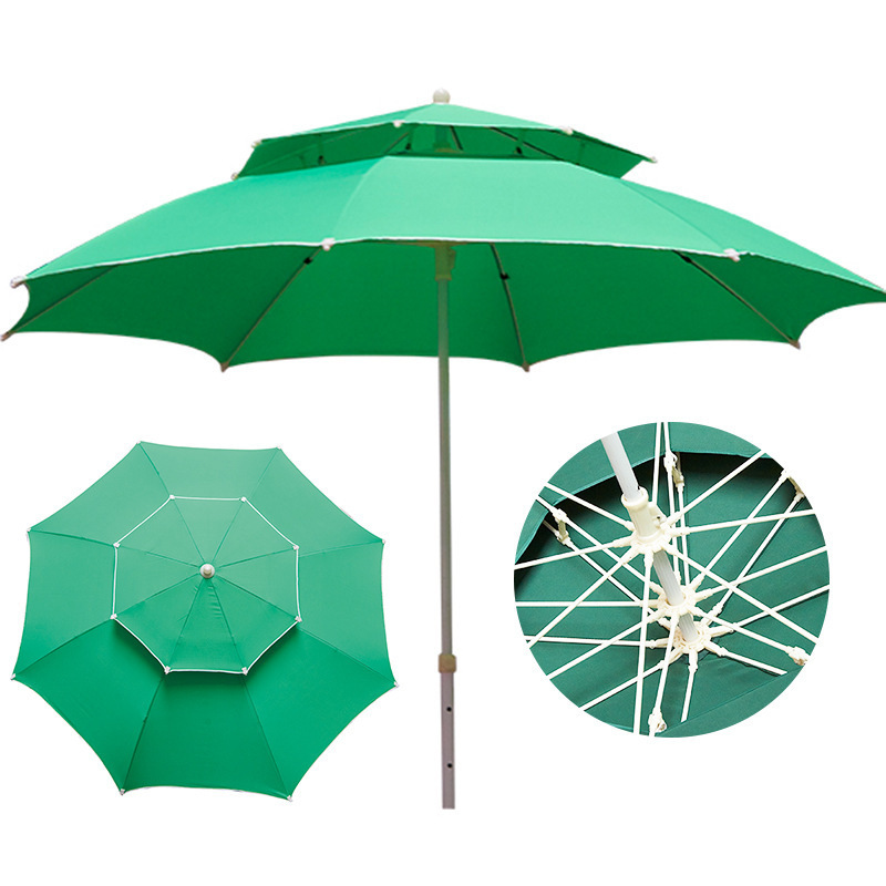 Custom Logo Windproof Double Canopy Fiberglass Ribs Waterproof Beach Outdoor Umbrellas